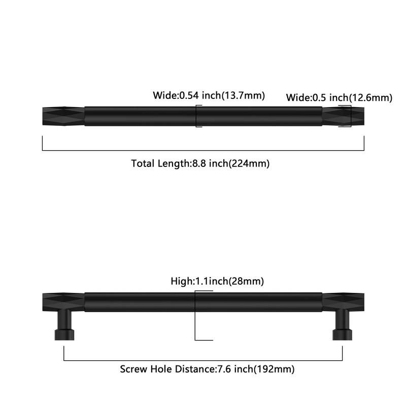 Asidrama 10 Pack 7.5 Inch(192mm) Matte Black Kitchen Cabinet Handles,