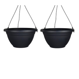 The HC Companies Mojave Hanging Basket w/Punch-Out Drainage Holes - Hanging Plant Pot - Lightweight & UV-Resistant Hanging Plant Holder (12" Black, Pack of 2)