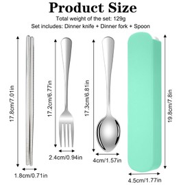 DOETYD Travel Cutlery Set 3 PCS Stainless Cutlery with Portable Pouch Case Reusable Fork Spoon and Chopsticks Set for Camping Picnic School Office Lunch (Green)
