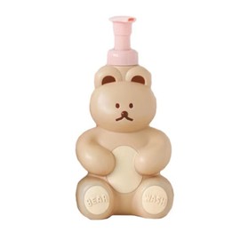 Foam Pump Bottle Cute Bear Shape Large Capacity Foaming Soap Dispenser Bottle for Facial Wash Body Wash Hand Soap Milk Tea Color
