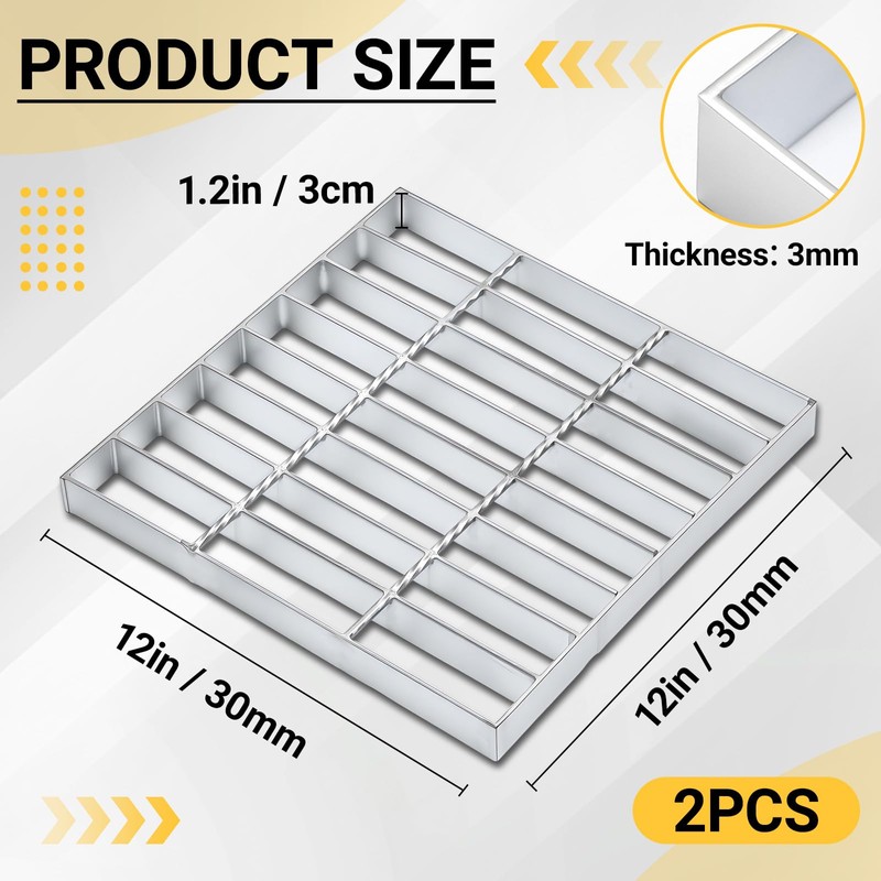 Otoolling 2 Pcs Galvanized Steel Drain Grate 12x12 inch Heavy