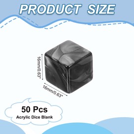 PATIKIL 16 mm Acrylic Dice Blank, 50 Pcs Standard Game Dice Square Corner with Pearl Smoothed Surface Six Sided for Board Games Teaching, Black