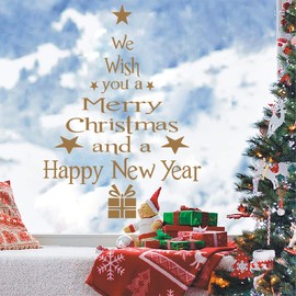 HINGSONG Christmas Tree Letters Wall Decals Removable Xmas Stickers Merry Window Clings DIY Festival Greetings for Showcase Home Decoration (Brown)