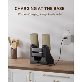 Baotom Electric Salt and Pepper Grinder Set with Dual Charging Base, 6 Adjustable Coarseness Levels & External Grind Settings, One-handed Operation Salt and Pepper Mills with LED Light,Brown