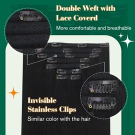 Easyouth Clip in Hair Extensions Black Clip in Hair Extensions Human Hair Jet Black Human Hair Clips in Extension Black Thick Clips on Hair Extension Blend Natural 7Pcs 120G 18Inch