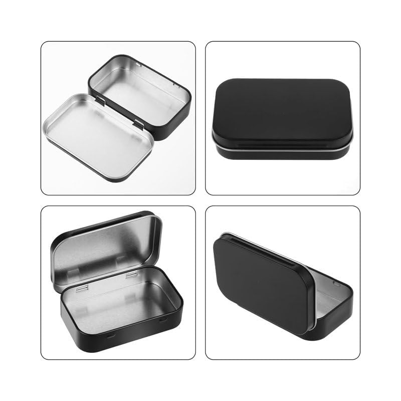 Zhuluck 3 Pcs Black Rectangular Small Tins with Lids Tin