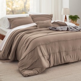 Bedsure Brown Queen Comforter Set - 4 Pieces Pinch Pleat Bed Set, Down Alternative Bedding Sets for All Season, 1 Comforter, 2 Pillowcases, 1 Decorative Pillow