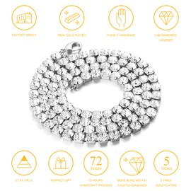 Halukakah Men's Diamond Tennis Chain, 3 mm / 6 mm Gold Chain, Iced Out Collar / Bracelet Necklace in 18 Carat Real Gold Plated/Platinum Plated White Gold, Laboratory Diamonds Hand Inlaid, Gift for