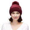 C.C Exclusives Ribbed Knit Padded Pom Beanie Hat (HAT-1739) (Burgundy)