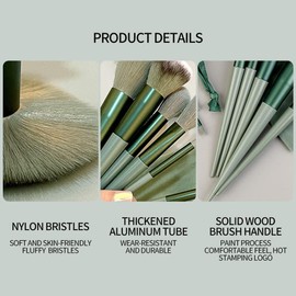 Juliyeh 13pcs Makeup Brush Set Foundation Powder Eyeshadow Eyebrow Brush Set Cosmetic Tool Profesional Brushes with Setwith Plush Bag (Green)