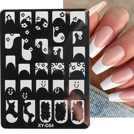 French Tip Nail Stamp Plate French Line Nail Stamping Plates Stencils Printing Template Manicuring DIY Printing Tools Flowers Leaves Smiley Heart Nail Art Stamp for Women and Girls