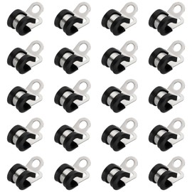 PATIKIL 5/16 Inch Cable Clamps, 20 Pcs 304 Stainless Steel Conduit Clamp Cable Rigid Pipe Strap Metal Rubber Clips for Pipes Wire Line Hose Bracket Tube Holder, Black (7.9mm)