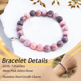 Giraffe Bracelet for Women Pink Natural Stone Bracelet Inspirational