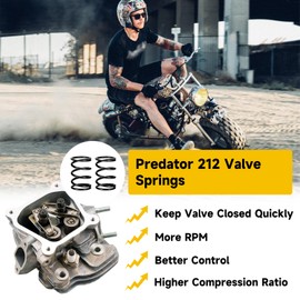 HIAORS 22lb Valve Springs Performance Kit for GX160 GX200 GX120 OHV Clone Engine Predator 212cc 196cc 224cc Non Hemi Coleman CT200U-EX CT200U BT200X Mini Bike KT196 Go Kart Parts with Main Jet