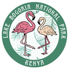 Blue Heron Two Flamingos Lake Bogoria, Kenya Car Truck Window Bumper Sticker Decal Souvenir - Dark Green