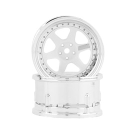 DS Racing Drift Element 1/10 RC Drift Car Rims Wheels, Set of 2, 6-Spoke, Adjustable Offset, Compatible with Yokomo YD MD RD, MST RMX, Reve D RDX, Redcat RDS, HPI, Tamiya TT (White w/Chrome Lip)