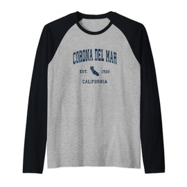 Corona del Mar California CA Vintage Athletic Navy Sports De Raglan Baseball Tee