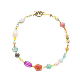 ERLOSYA Fashion Star Pendant Choker for Women,Sweet Flower Multi-Element Color Beads Chain Necklace for Woman Jewelry Gifts,Dainty Boho Necklace, middle, Resin, No Gemstone