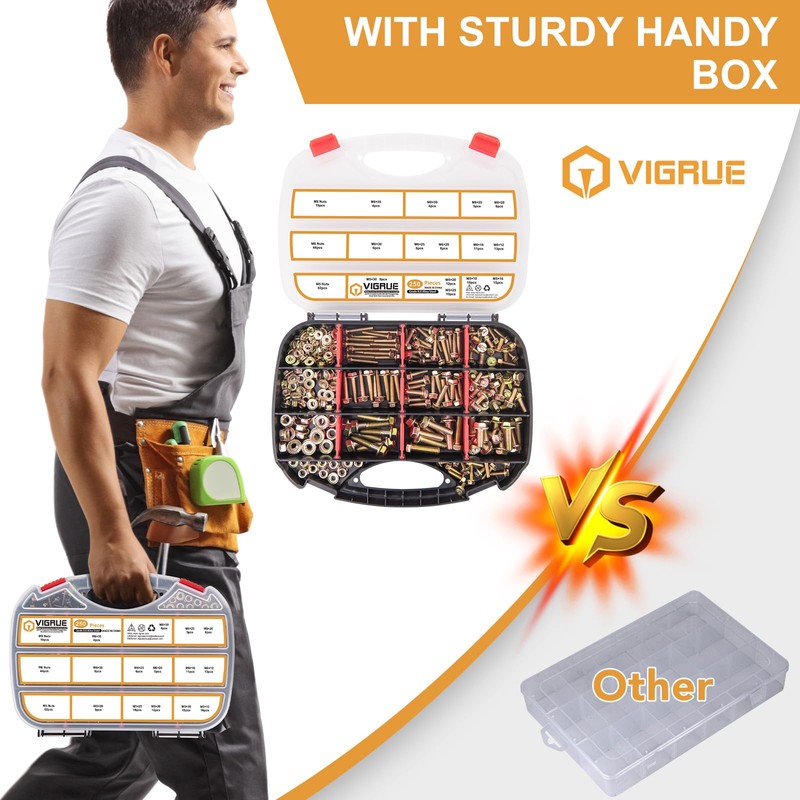 VIGRUE 250pcs Grade 8.8 Metric Bolts and Nuts Assortment Kit,
