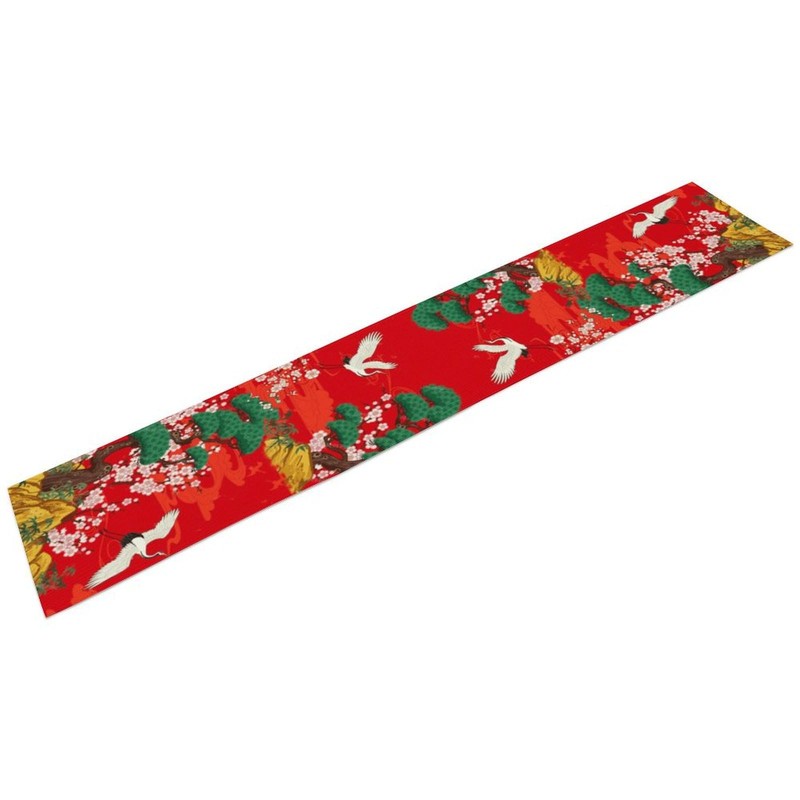 Houselerax Japanese Cherry Blossom Crane Table Runner,Asian Pine Tree Crane