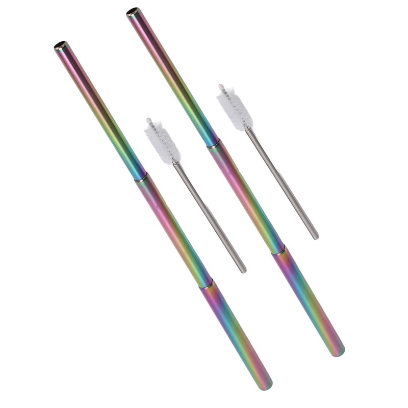 2Pcs Collapsible Metal Straw 304 Stainless Steel Drinking Travel Telescopic