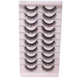 Russian Strip Lashes Wispy Natural D Curl False Lashes Fluffy Natural Look Faux Mink Eyelashes 10 Pairs Fake Eye Lashes Pack (12 mm)
