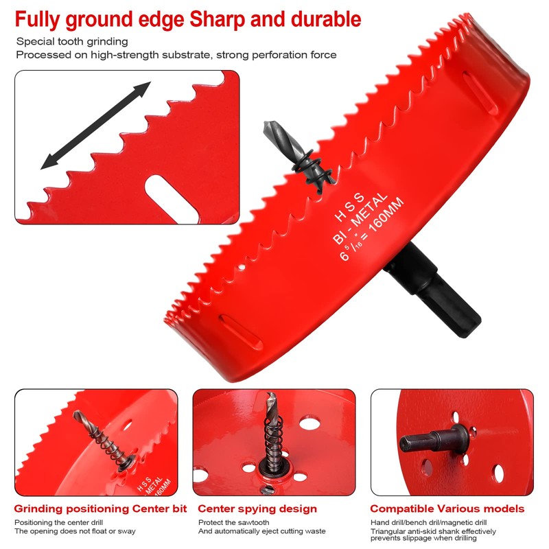 Hole Saw 6 1/4” (159mm) for Woold, HSS Bi-Metal Hole