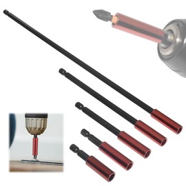 Pack of 5 Magnetic Bit Holders, Full Specifications, Includes 50/60/100/150/300 mm Bit Extension, Robust and Durable, 1/4 Inch Hex Shank, for Drills and Screwdrivers (Red)