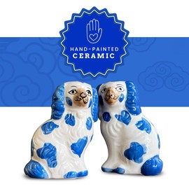 Staffordshire Dogs Chinoiserie Decor Blue Decorative Salt Pepper Shakers Set - Hand-Painted Ceramic