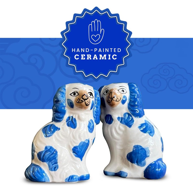 Staffordshire Dogs Chinoiserie Decor Blue Decorative Salt Pepper Shakers Set