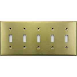 Stamped Satin Brass 5 Gang Toggle Switch Wall Plate
