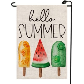 Summer Ice Cream Garden Flag 12×18 Inch Double Sided Small Burlap Hello Summer Yard Outside Decoration Flag XJ05
