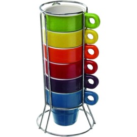 Quailitas Stackable Set of 6 Colourful Ceramic Espresso Mugs