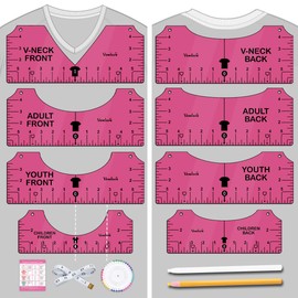 Vowlove Tshirt Ruler Guide for Vinyl Alignment: T Shirt Rulers to Center Designs, Tee Shirt Alignment Tools for Heat Press, Sewing Accessories HTV Heat Transfer Vinyl, V-Neck Front Back Measurement