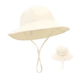 XFSRG Baby Sun Hat Toddler Sun Hat Cotton Bucket Children UPF 50+ Adjustable Summer Hat Girls Flower Print Sun Protection Wide Brim Fishing Hat Kids Beach Hat UV Protection Summer Hat, Milky Yellow XS