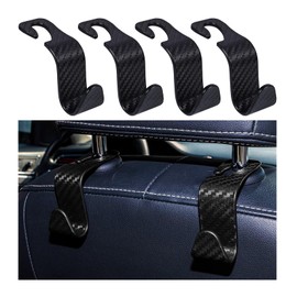 Kewucn 4 Pack Car Seat Headrest Hook, Stylish Back Seat Hook Holder Organizer for Handbag Purse Clothes Grocery Bags, Universal Vehicle Interior Accessories(Carbon Fiber Black)