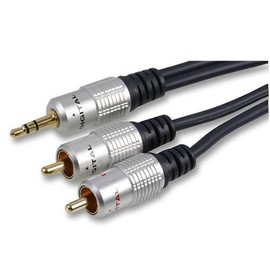 CableStop 1m PRO 3.5mm Stereo Aux Jack Plug to TWIN 2 x RCA PHONO Audio Lead GOLD CABLE 1 METRE