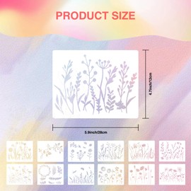 Qiyuda 12 Pcs Large Flower Stencil for Painting on Wood Fence Walls, Reusable Floral Wildflower Leaf Stencils Plastic DIY Craft Drawing Templates Set