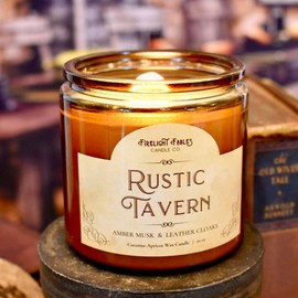 Fantasy & Tabletop RPG Candles, Handcrafted, Coconut-Apricot Wax, Wood Wick, Firelight Fables (10 oz Jar, Rustic Tavern)