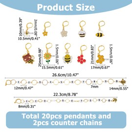 Hobbspring Enamel Crochet Stitch Markers Set Including 20pcs Bee Locking Stitch Markers and 2pcs Number Acrylic Knitting Row Counter Chains with Claw Clasps for Knitting Weaving Accessories