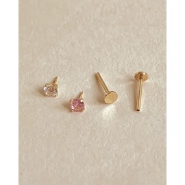 14k 3mm cubic internal lablet piercing 0.8mm earring thickness each (1 piece) pink cubic 4mm / 14k 3mm 큐빅 인터널 라블렛 피어싱 0.8mm 귀걸이 두께 낱개(1개)  핑크큐빅  4mm