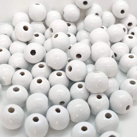 130 PCS White Wood Beads, 20mm Wooden Beads with 5mm Large Hole for Bracelets, DIY Craft and Home Decoration (3/4 Inch)