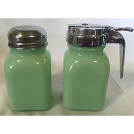 Breakfast Set - Syrup and Powdered Sugar - Jadeite - American Made - Mosser Glass USA (Plain)
