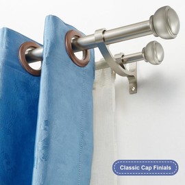 Yun Nephele Brushed Nickel Double Curtain Rods, 48-84 Inch, Aluminum, Adjustable, Holds Up to 30lb, Wall Mounted, Decorative, Layered Look, Bedroom, Living Room, Dining Room, Kitchen, Patio