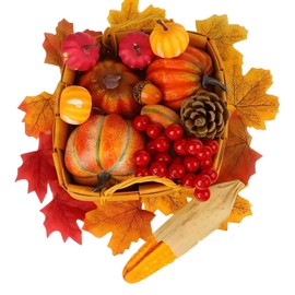 Yosoo Artificial Pumpkin and Maple Leaves Decoration, Decor Set Includes Pumpkins, Corn, Leaves, Berries, Hazelnuts