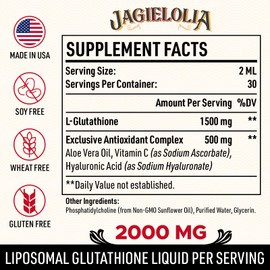 Liposomal Glutathione Liquid 2000MG – Antioxidant Detox Supplement for Women & Men, with Hyaluronic Acid, Aloe Vera & Vitamin C – Aging Defense, Detox & Energy, 100% Natural, GMO Free, 4 Floz
