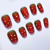 Handmade Press-On Nails with Hand-Painted Strawberry Design in Short Square