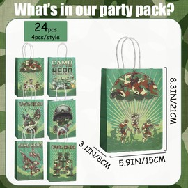 Camouflage Birthday Decorations Party Bags - 24pcs Military Decor Gift Candy Treat Bags with Handles, Camo Goodies Favors Tote Bag Party Supplies for Veteran Birthday Theme