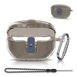 【Upgraded Lock】 Compatible with Sony WF-1000XM5 Case Cover, LED Soft TPU Super Protective Clear Shell for Sony XM5 Wireless Earbuds with Lanyard & Keychain （Clear Gray）