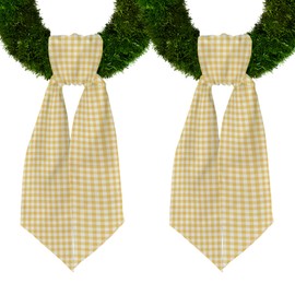 2 Pieces Rustic Wreath Sash for Front Door, Yellow Burlap Sash Check Plaid Wreath Accessories for Home Wedding Birthday Decorations